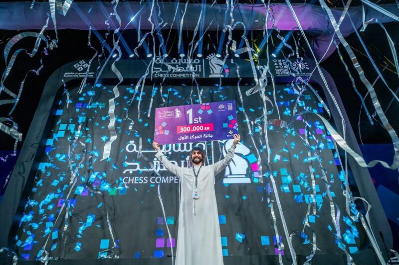 The UAE's Salem Saleh celebrates winning the Riyadh Calendar Chess Championship. Wam