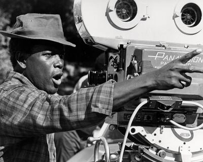 American-born Bahamian actor and director Sidney Poitier, on the set of his 1974 comedy, 'Uptown Saturday Night'. Getty Images