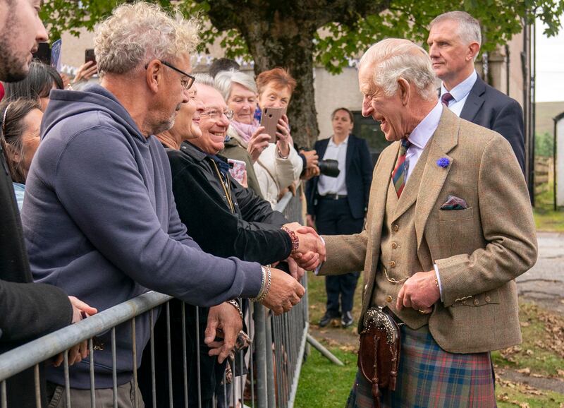 The king meets members of the public in the Scottish town. Getty Images.