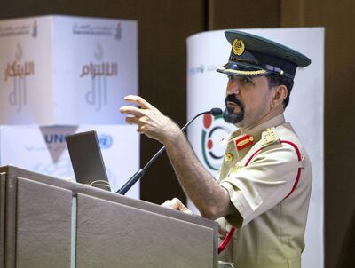 Dubai, United Arab Emirates - Major General Abdul Quddus Abdul  Razzaq Al Obaidy, Asst.  Commander-in-Chief for Quality and Excellence at Dubai Police at the launch of Human Trafficking campaign at Dubai Judicial Institute.  Leslie Pableo for The National