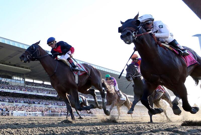 Tonalist with jockey Joel Rosario (L) aboard crosses the finish line to win the 146th Running of the Belmont Stakes at Belmont Park in Elmont, New York, USA. Jason Szenes / EPA