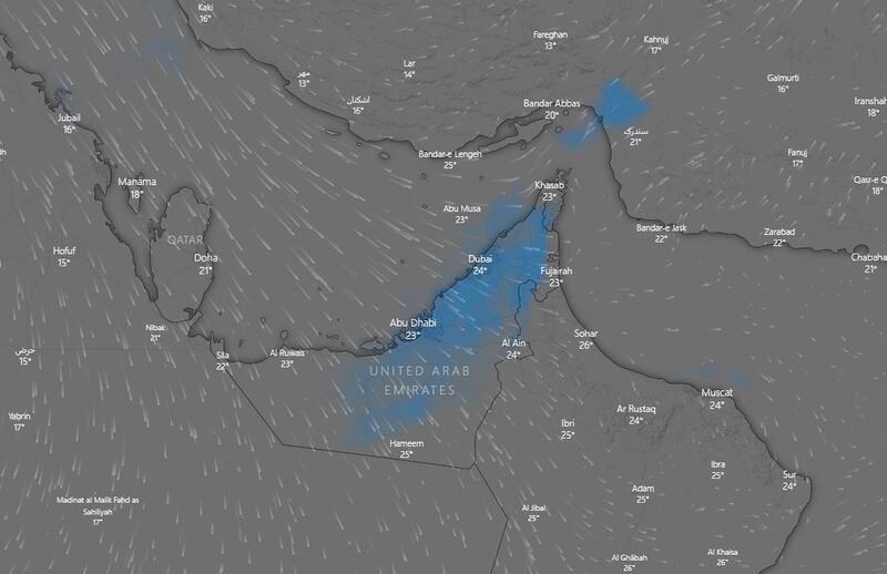 Rain is expected across most of the country on Saturday afternoon. Courtesy Windy.com