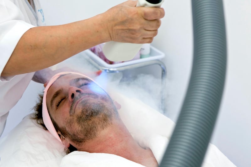 DUBAI, UNITED ARAB EMIRATES,  JULY 07, 2013. Journalist Neil Vorano tries out the newly launched Cryo Facial Treatment at the Cryo Health Spa Dubai, located in the Emirates Towers Boulevard. (ANTONIE ROBERTSON / The National) Journalist Neil Vorano