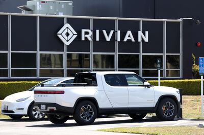 A Rivian electric pickup truck. The company has teamed up with rival Tesla. AFP
