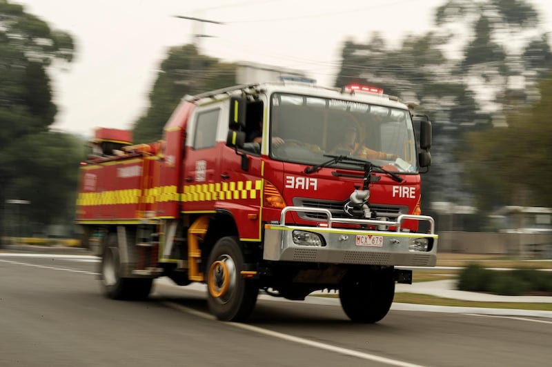 Strike team fire trucks roll out in Cann River, Australia. Getty Images