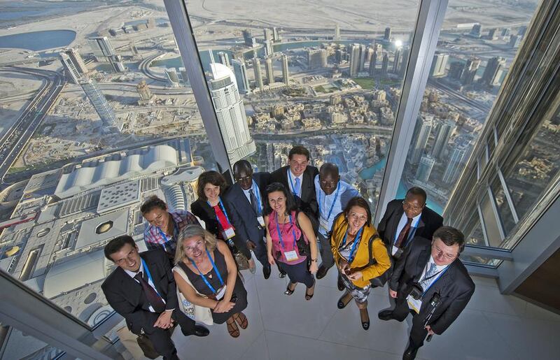 During the international delegates’ visit to Burj Khalifa, the world’s highest building, that serves as an example of international cooperation sitting at the heart of the vibrant and multicultural Downtown community in Dubai. Courtesy Dubai Government Media Office