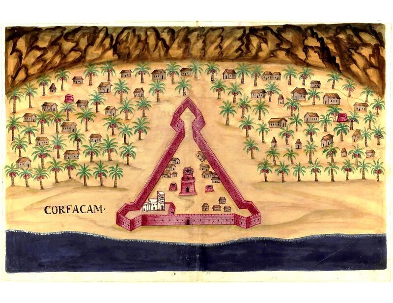 A map of the Fort of Khor Fakkan in the UAE in a 17th century Portuguese Manuscript, drawings by Pedro Barreto de Resende