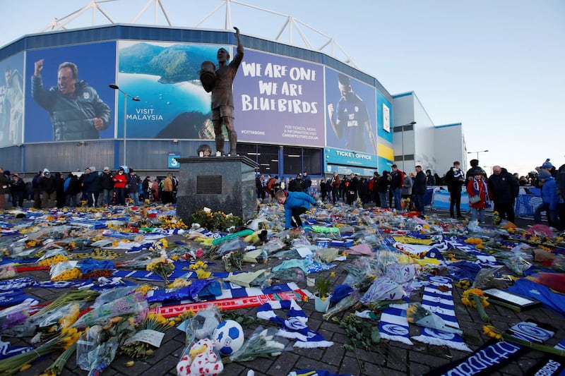 There were huge amount of tributes left to Sala outside Cardiff's stadium. Action Images via Reuters