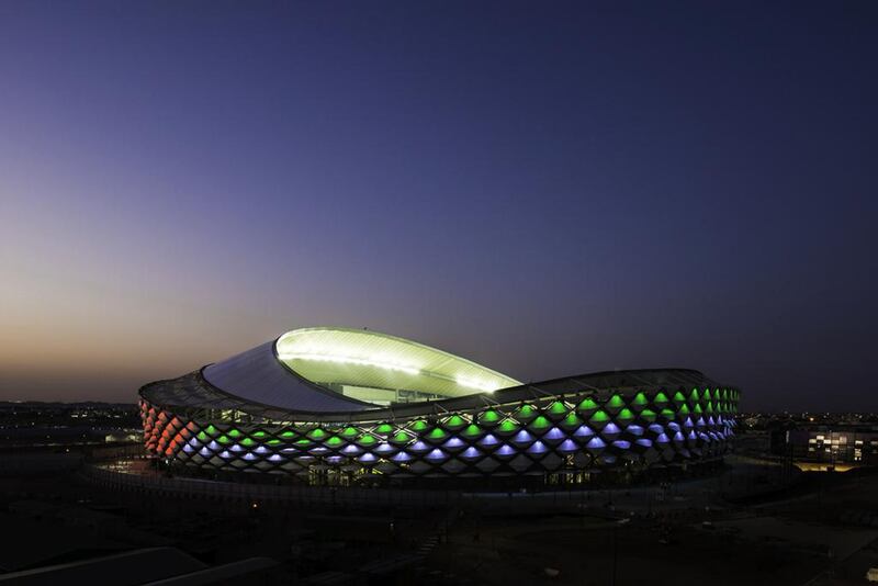 Hazza bin Zayed Stadium at night. Courtesy: Seven Media