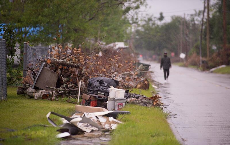 Piles of debris from Hurricane Laura still line the streets of Lake Charles as residents prepare for Hurricane Delta. AP