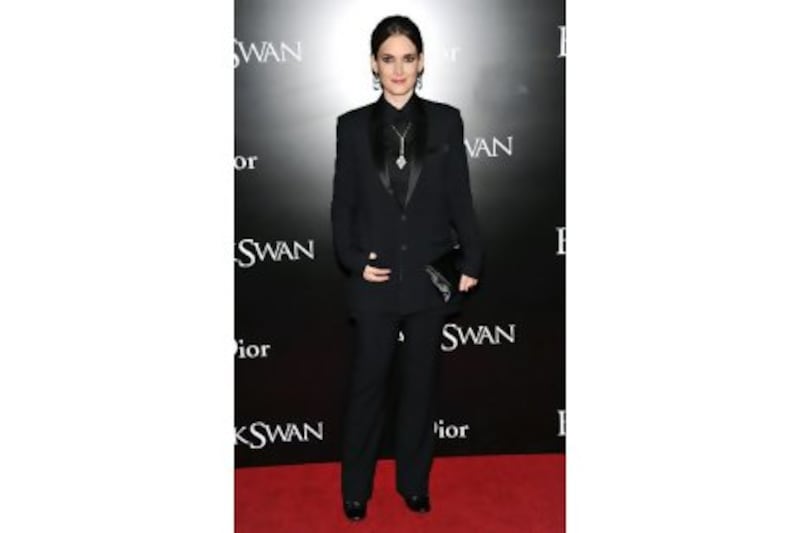 Winona Ryder in a Givenchy by Riccardo Tisci suit at the premiere of 'Black Swan' at the Ziegfeld Theatre in New York on November 30, 2010.