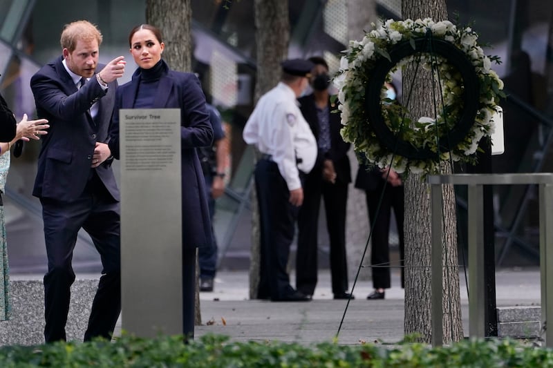 Prince Harry and Meghan at the National September 11 Memorial and Museum in New York in September 2021. AP