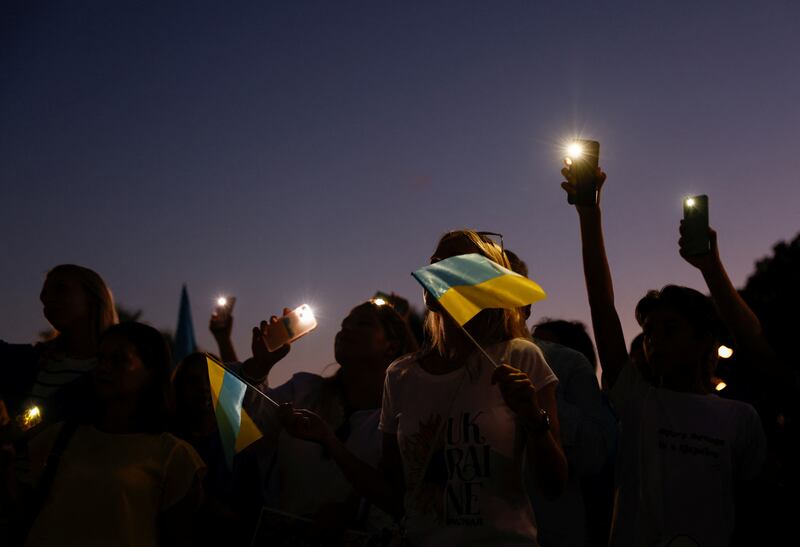 Ukrainians take part in a demonstration in the lead-up to Independence Day and six months since the Russian invasion began, in Valletta, Malta. Reuters