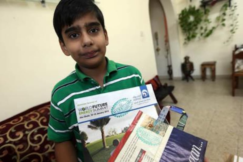 August 14, 2013 (Abu Dhabi) Abdul Muqeet, 11, has become the only child from the GCC region to be invited to an annual event in the United States in recognition of his recycling work. Now the family have been invited to Frederick, Maryland on September 14 by the Kids Are Heroes organization to share his experience with other children from around the world. August 14, 2013. (Sammy Dallal / The National) (anwar)