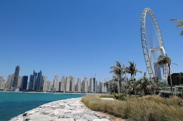 View of the Ain Dubai from the Caesars Palace hotel at the Bluewaters Island in Dubai on May 27,2021. Pawan Singh / The National