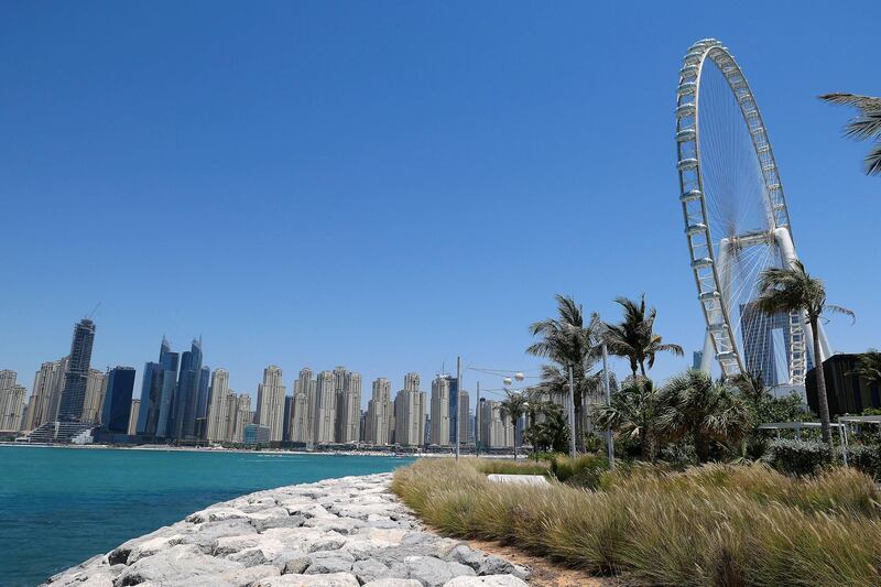 View of the Ain Dubai from the Caesars Palace hotel at the Bluewaters Island in Dubai on May 27,2021. Pawan Singh / The National. Story by Nick Webster