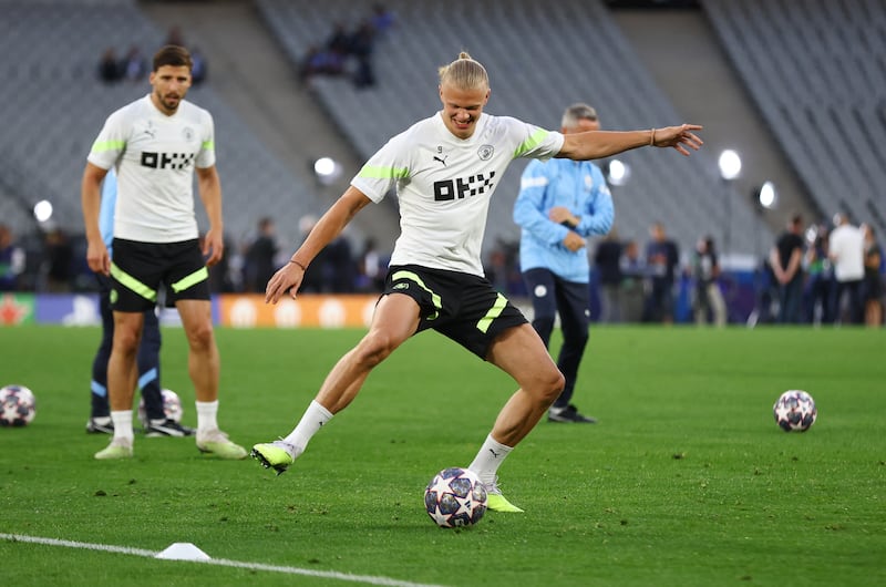 Manchester City's Erling Haaland during training at the  Ataturk Olympic Stadium in Istanbul. Reuters