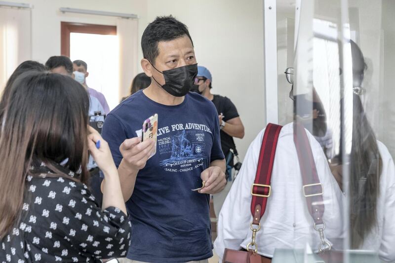 Covid-19 inoculations start in Dubai for Chinese nationals on visit visas to the UAE at the Al Safa Health Centre in Dubai on May 27th, 2021. Chinese Nationals wait for their vaccination shots as their appointments come up.
Antonie Robertson / The National.
Reporter: Ramola Talwar for National.