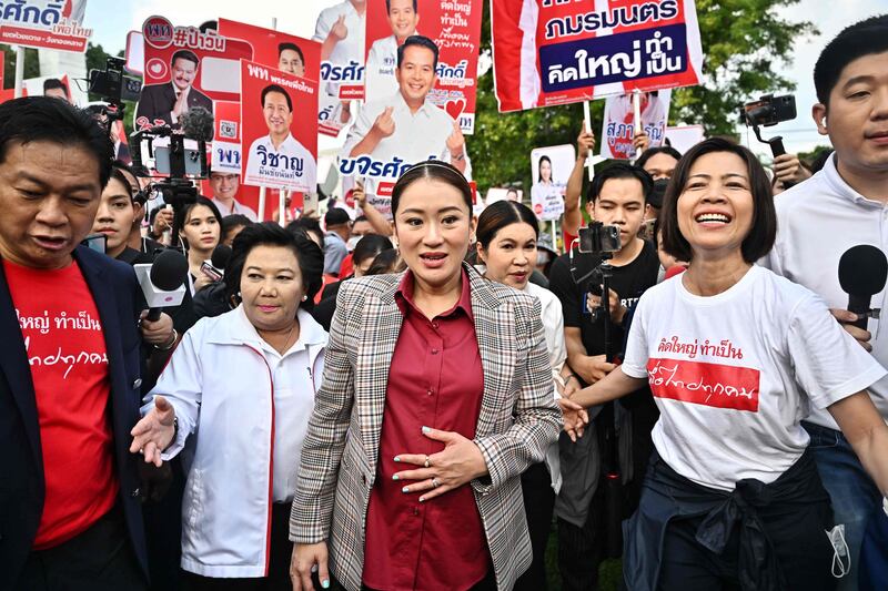 Pheu Thai Party candidate Paetongtarn Shinawatra on the road in Bangkok ahead of Thailand's general election. AFP