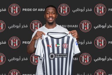 Abdoulay Diaby poses with the Al Jazira shirt after signing two-year deal with the Abu Dhabi club on Tuesday, August 24, 2021. Courtesy Al Jazira