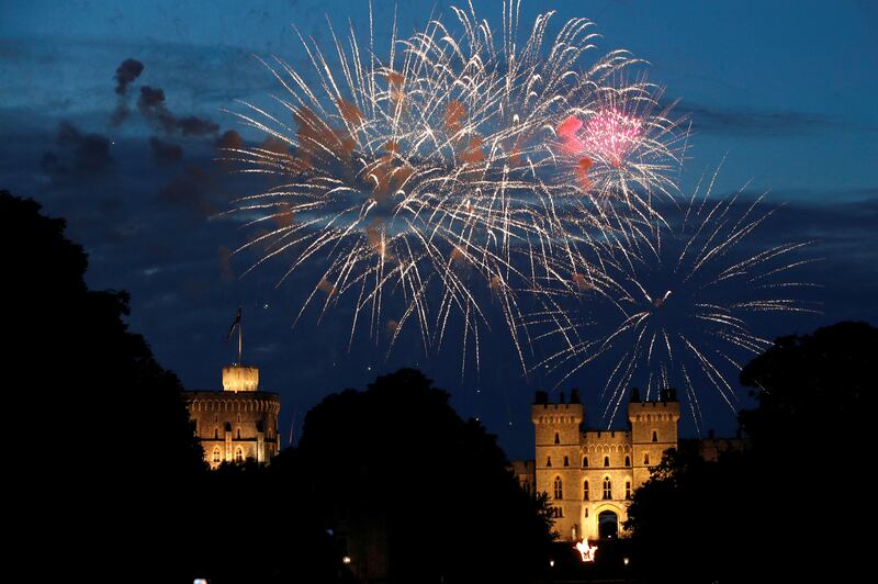 Fireworks explode above Windsor Castle during the lighting of the principal platinum jubilee beacon ceremony during the Queen Elizabeth II's platinum jubilee celebrations in Windsor, Britain, June 2, 2022. Reuters