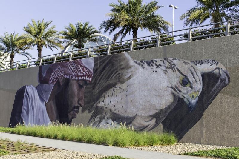 Street art in Al Raha celebrates Emirati culture. Christopher Pike / The National