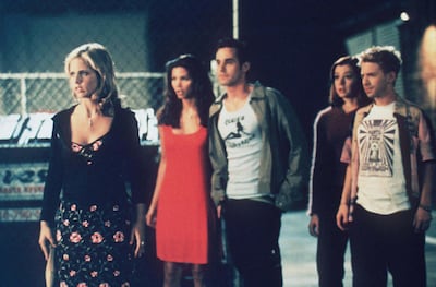 The Buffy The Vampire Slayer cast, Sarah Michelle Gellar, Charisma Carpenter, Nicholas Brendon, Alyson Hannigan and Seth Green. Getty Images