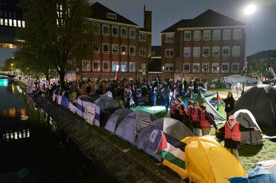 Students set up barricades at the University of Amsterdam that police said were a danger to the public. Getty Images 