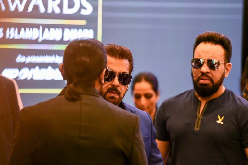 Salman Khan greets Yo Yo Honey Singh at the event. 
