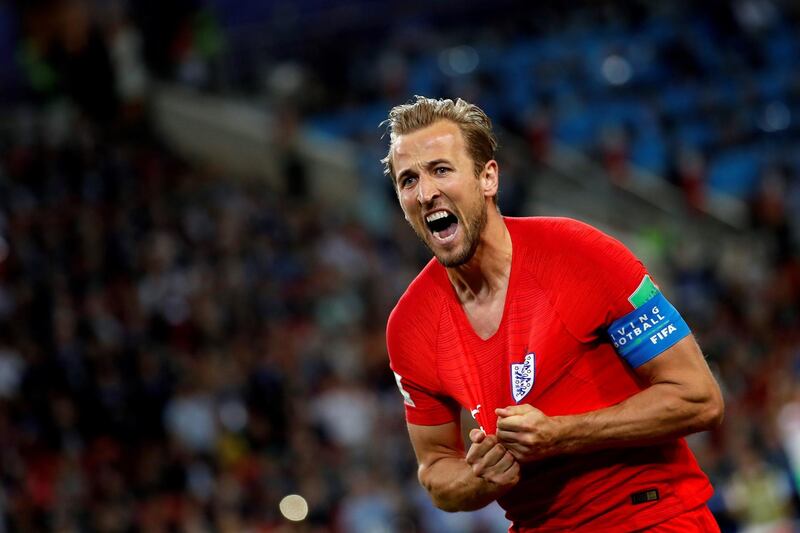 epa06862214 Harry Kane of England celebrates scoring the 1-0 lead during the FIFA World Cup 2018 round of 16 soccer match between Colombia and England in Moscow, Russia, 03 July 2018.

(RESTRICTIONS APPLY: Editorial Use Only, not used in association with any commercial entity - Images must not be used in any form of alert service or push service of any kind including via mobile alert services, downloads to mobile devices or MMS messaging - Images must appear as still images and must not emulate match action video footage - No alteration is made to, and no text or image is superimposed over, any published image which: (a) intentionally obscures or removes a sponsor identification image; or (b) adds or overlays the commercial identification of any third party which is not officially associated with the FIFA World Cup)  EPA/ALBERTO ESTEVEZ EDITORIAL USE ONLY  EDITORIAL USE ONLY