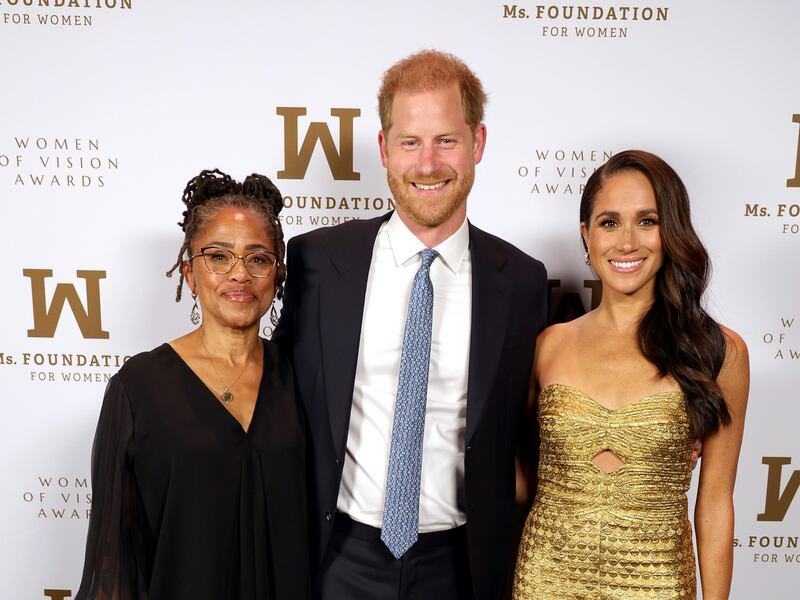 Doria Ragland, Prince Harry and Meghan, Duchess of Sussex, attend the Ms Foundation Women of Vision Awards in New York City. Getty