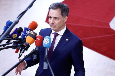 Belgium's Prime Minister Alexander De Croo arrives for the special European Council meeting in Brussels on Wednesday.  AFP