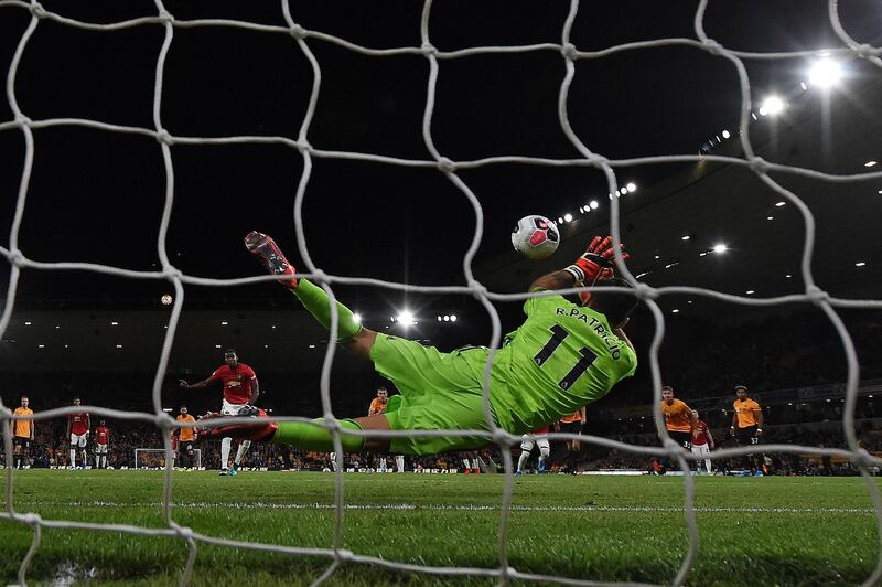 Wolverhampton Wanderers goalkeeper Rui Patricio saves Pogba's penalty. AFP