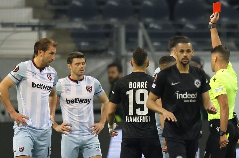 Aaron Cresswell 3 - It was deja vu as the defender saw red when he was caught the wrong side of Hauge and, as the last man, tangled with the Frankfurt forward. It proved to be the turning point in the tie as the home side took advantage and controlled the game from then on.  EPA