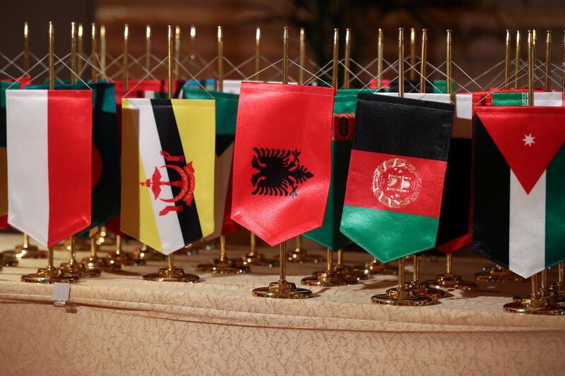 Abu Dhabi, United Arab Emirates - March 02, 2019: Different flags at the OIC Ministerial Meeting. Saturday the 2nd of March 2019 at Emirates Palace, Abu Dhabi. Chris Whiteoak / The National