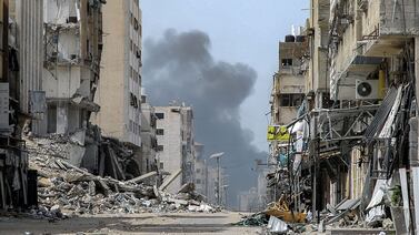 Smoke rises from an Israeli strike near Al Shifa Hospital in Gaza city. AFP