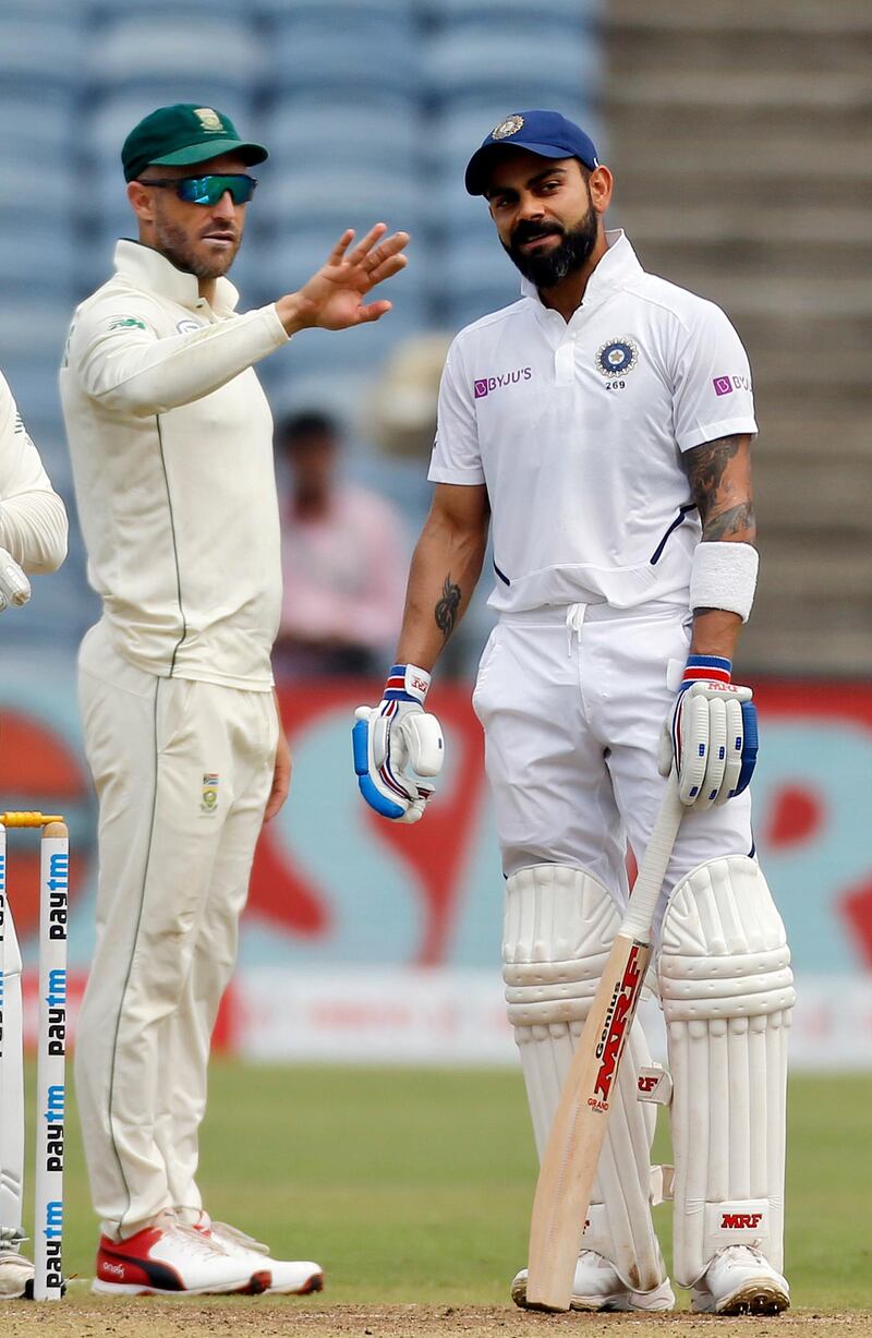 India captain Virat Kohli, right, with his South Africa counterpart  Faf du Plessis. AP