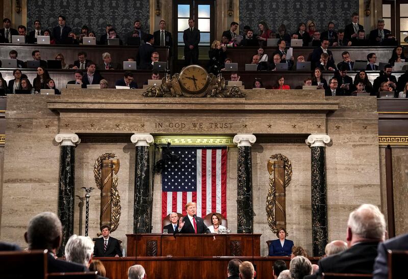 Donald Trump delivers the State of the Union address. EPA