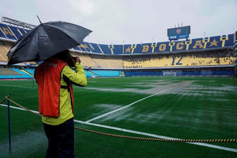 A view of the flooded pitch. AFP