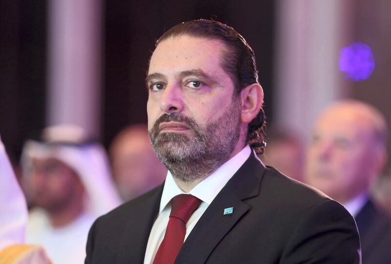 ABU DHABI,  UNITED ARAB EMIRATES , OCTOBER 7  – 2019 :- Saad Hariri, Prime Minister of Lebanon during the UAE-Lebanon Investment Conference held at the The St Regis Saadiyat Resort in Abu Dhabi. ( Pawan Singh / The National ) For News. Story by Khaled Yacoub