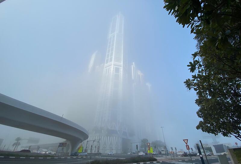 A foggy morning in Media City, Dubai.  Leslie Pableo for The National
