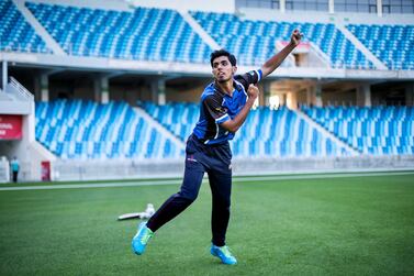 DUBAI, UNITED ARAB EMIRATES. 24 FEBRUARY 2021. Hamad Arshad, a promising young UAE cricketer, training at Dubai International Stadium. Photo: Reem Mohammed / The National Reporter: