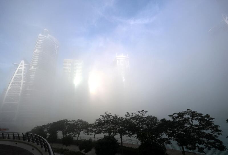 Dubai, United Arab Emirates - December 26th, 2017: Heavy fog in Dubai. Tuesday, December 26th, 2017 at JLT, Dubai. Chris Whiteoak / The National