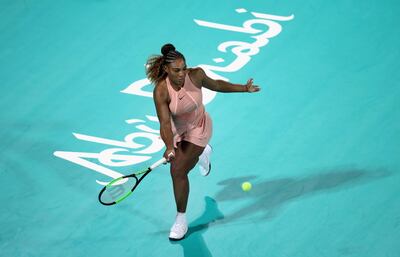 ABU DHABI, UNITED ARAB EMIRATES - DECEMBER 27:  Serena Williams of United States in action against Venus Williams of United States during her women's singles match on day one of the Mubadala World Tennis Championship at International Tennis Centre Zayed Sports City on December 27, 2018 in Abu Dhabi, United Arab Emirates.  (Photo by Francois Nel/Getty Images)