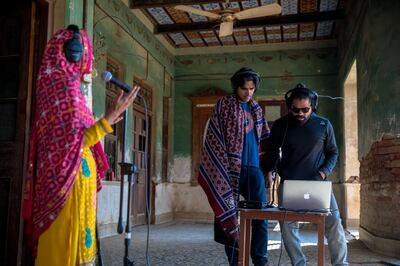 Shamu Bai records a folk song in Sindh, Pakistan, for ‘Coke Studio Explorer 2018’