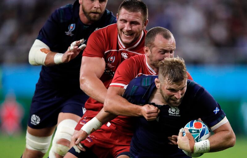 6 John Barclay (Scotland)
A cheeky sidestep to beat a winger, and then a run in under the posts for a 75th minute try is a fair effort for a workhorse loose-forward. No wonder Barclay looked so shattered at the end against Russia. AP Photo