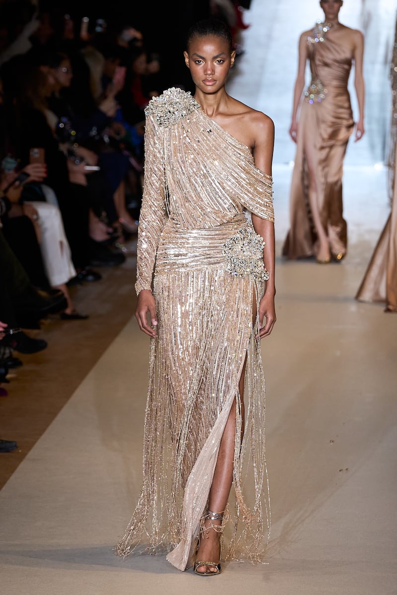 Zuhair Murad's haute couture collection paid ode to 'light, waves, wind, marine sparkles, and the gentle amber of Mediterranean sunsets'. Getty Images