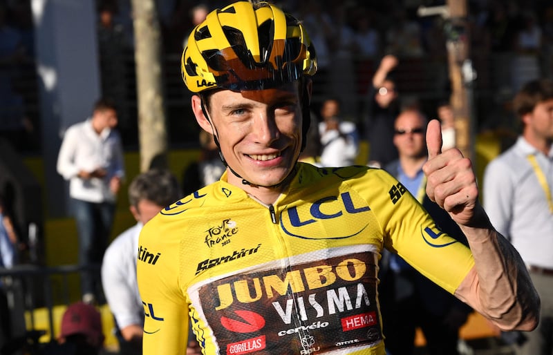 Jumbo-Visma rider Jonas Vingegaard celebrates in Paris after winning the 2022 Tour de France. AFP