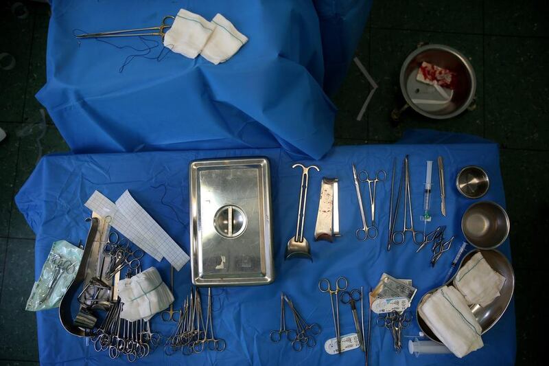 Surgery tools during a kidney transplant operation at Modarres Hospital in Tehran, Iran. Ebrahim Noroozi/AP Photo