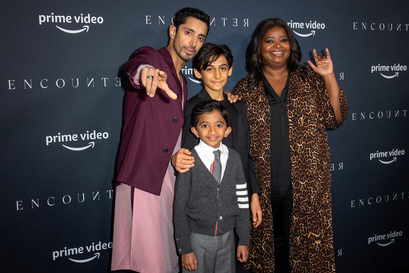 Ahmed, Lucian-River Chauhan, Aditya Geddada and Octavia Spencer arrive for the Los Angeles premiere of Amazon's 'Encounter' at the Directors Guild of America in Los Angeles, California. AFP
